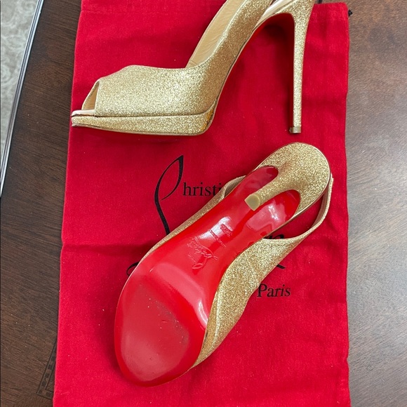 Christian Louboutin Yolanda Sling Glitter Heels - Beige